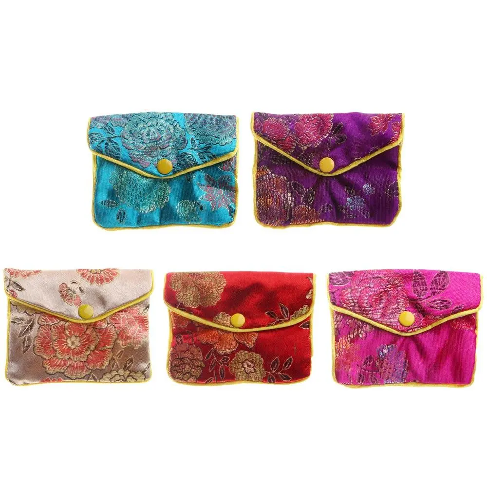 Silk Embroidery Beads Bracelace Handmade Chinese Zipper Floral Snap Brocade Jewelery Bag Handbags Jewelery Storage Wallet