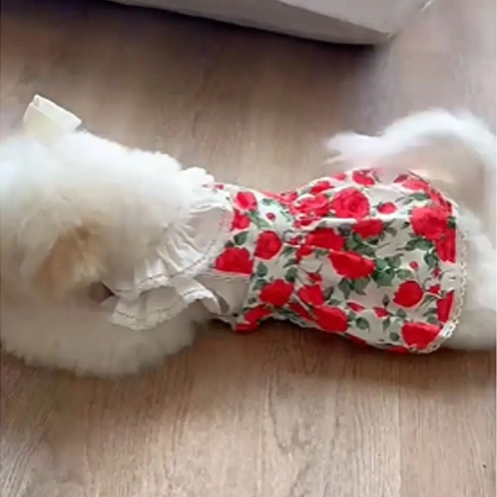Fashion Cute Rose Flower Dog Dress Breathable Soft Cat Princess Skirt Thin Design Pet Summer Clothes Spring