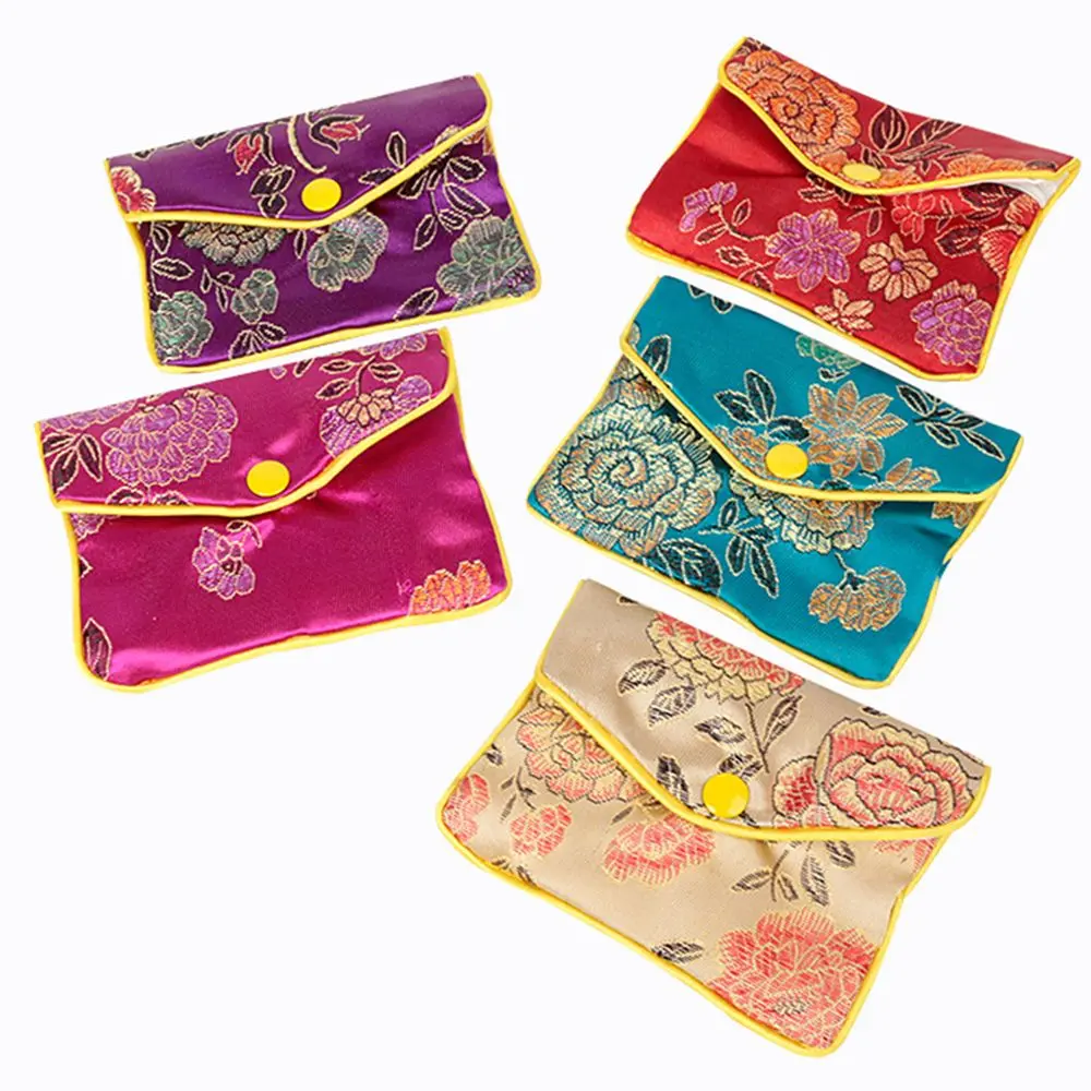 Silk Embroidery Beads Bracelace Handmade Chinese Zipper Floral Snap Brocade Jewelery Bag Handbags Jewelery Storage Wallet