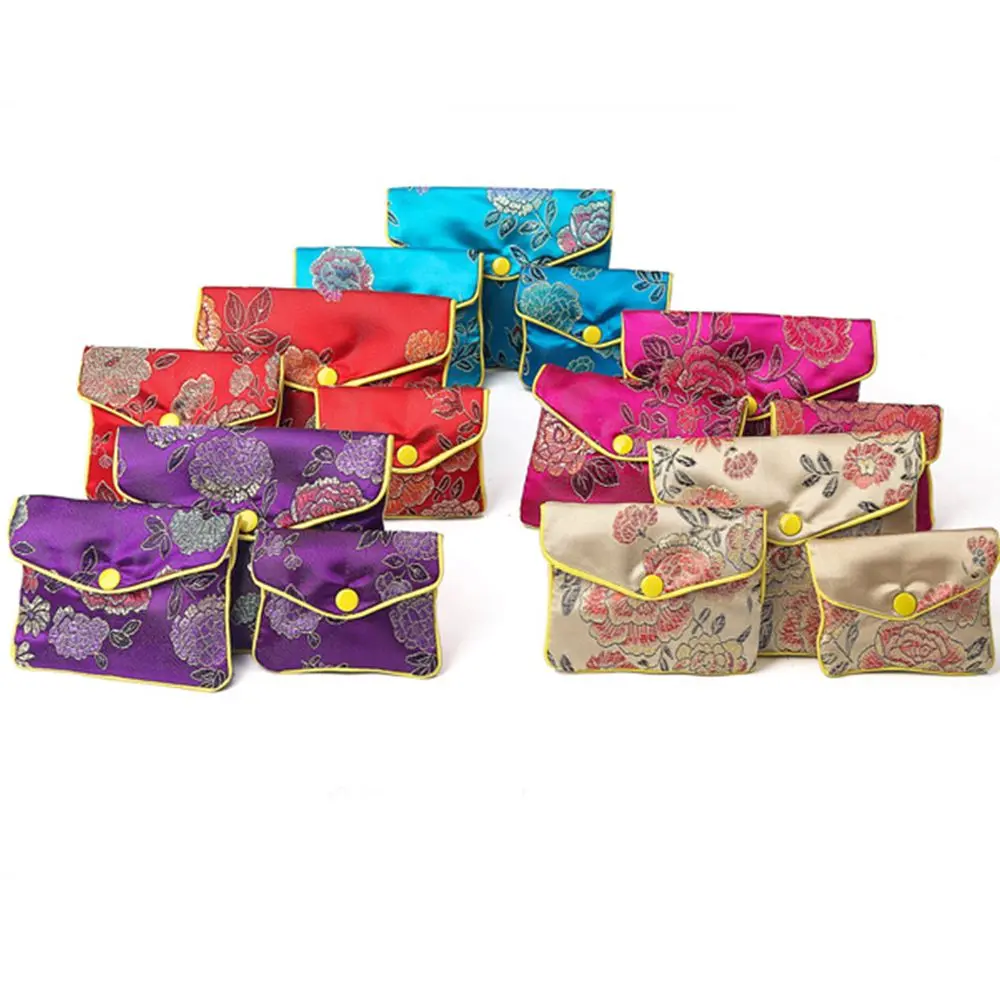 Silk Embroidery Beads Bracelace Handmade Chinese Zipper Floral Snap Brocade Jewelery Bag Handbags Jewelery Storage Wallet