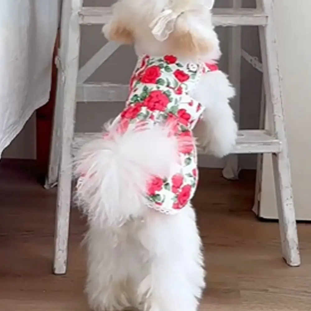 Fashion Cute Rose Flower Dog Dress Breathable Soft Cat Princess Skirt Thin Design Pet Summer Clothes Spring