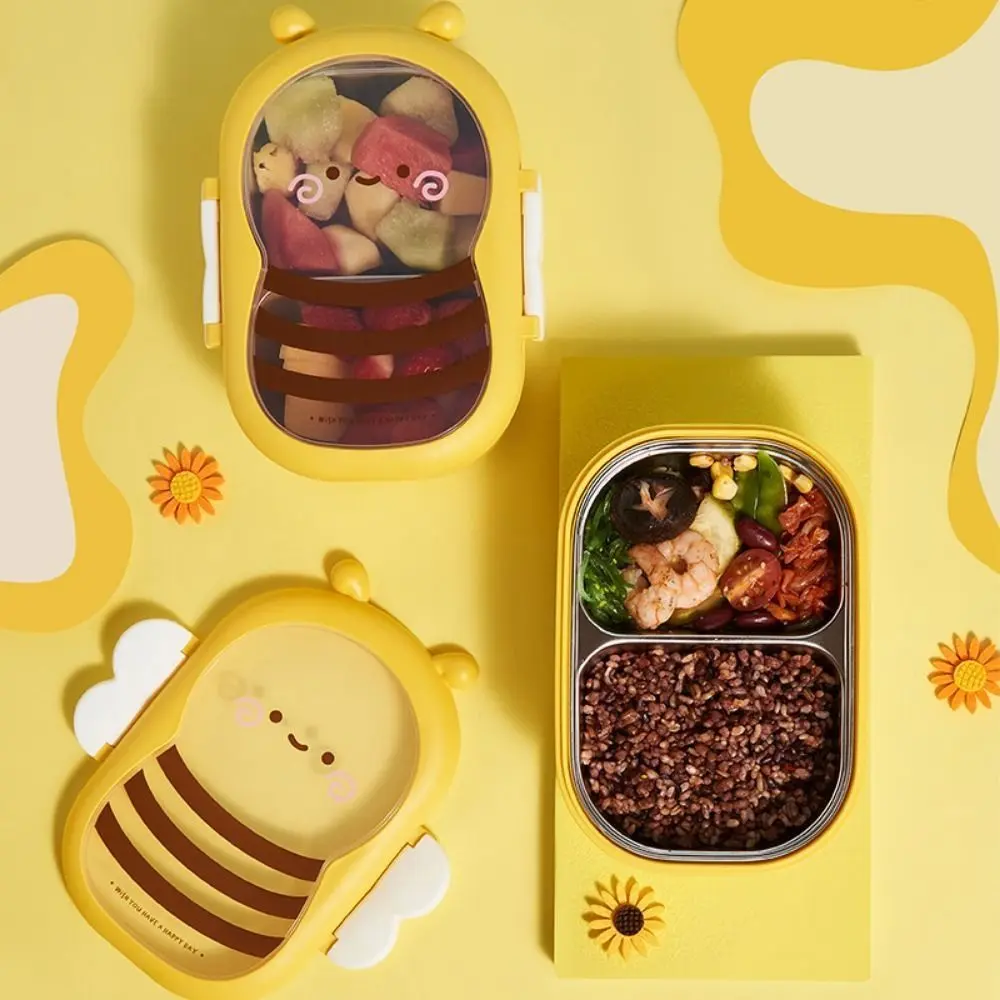 Sealed Portable Divides Lunch Box Bee shape Stainless Steel Food Container 2 Compartment Dishwasher Safe Breakfast Boxes Kids