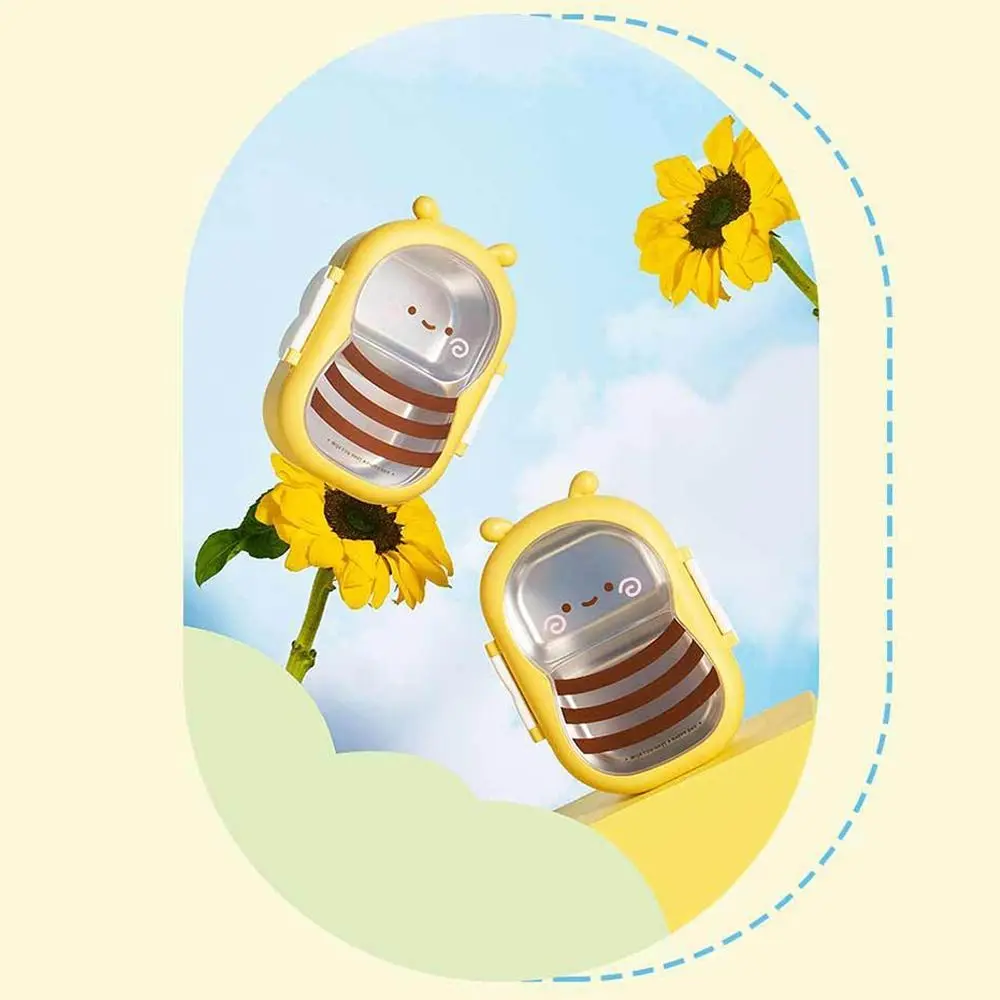 Sealed Portable Divides Lunch Box Bee shape Stainless Steel Food Container 2 Compartment Dishwasher Safe Breakfast Boxes Kids
