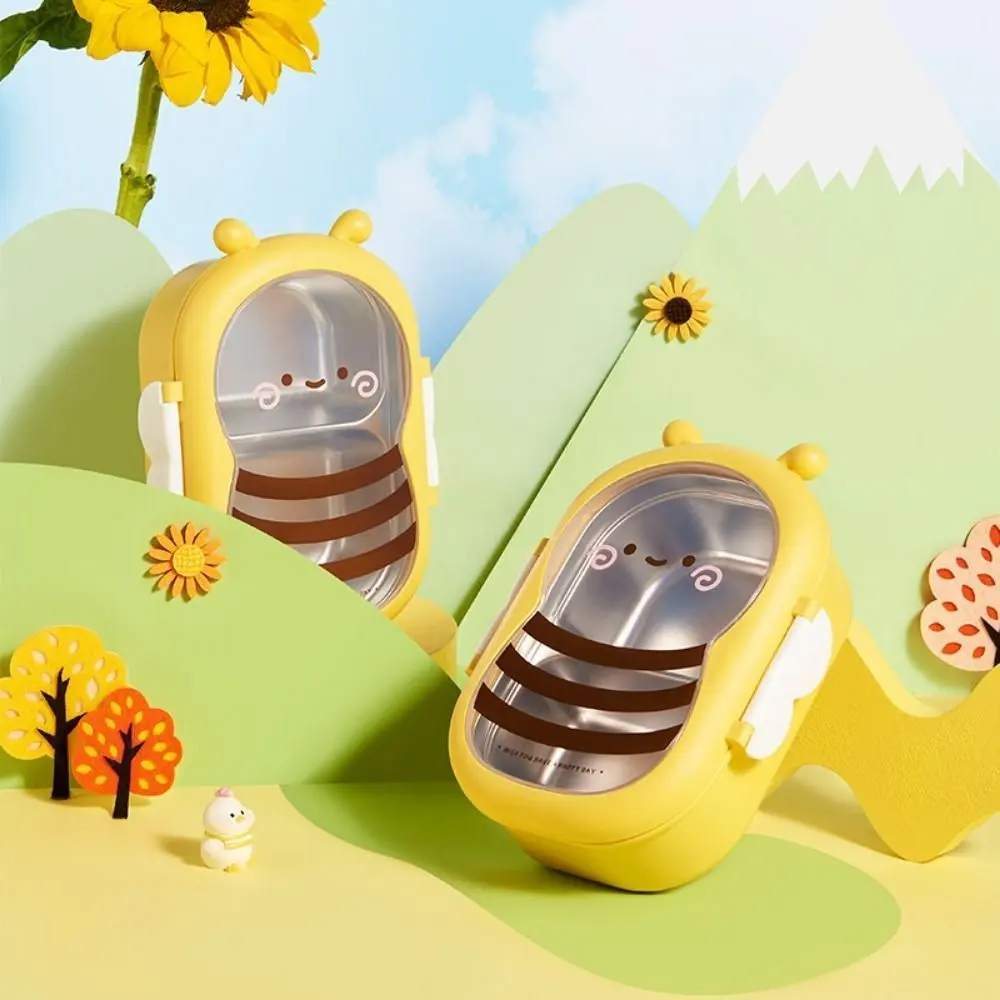 Sealed Portable Divides Lunch Box Bee shape Stainless Steel Food Container 2 Compartment Dishwasher Safe Breakfast Boxes Kids