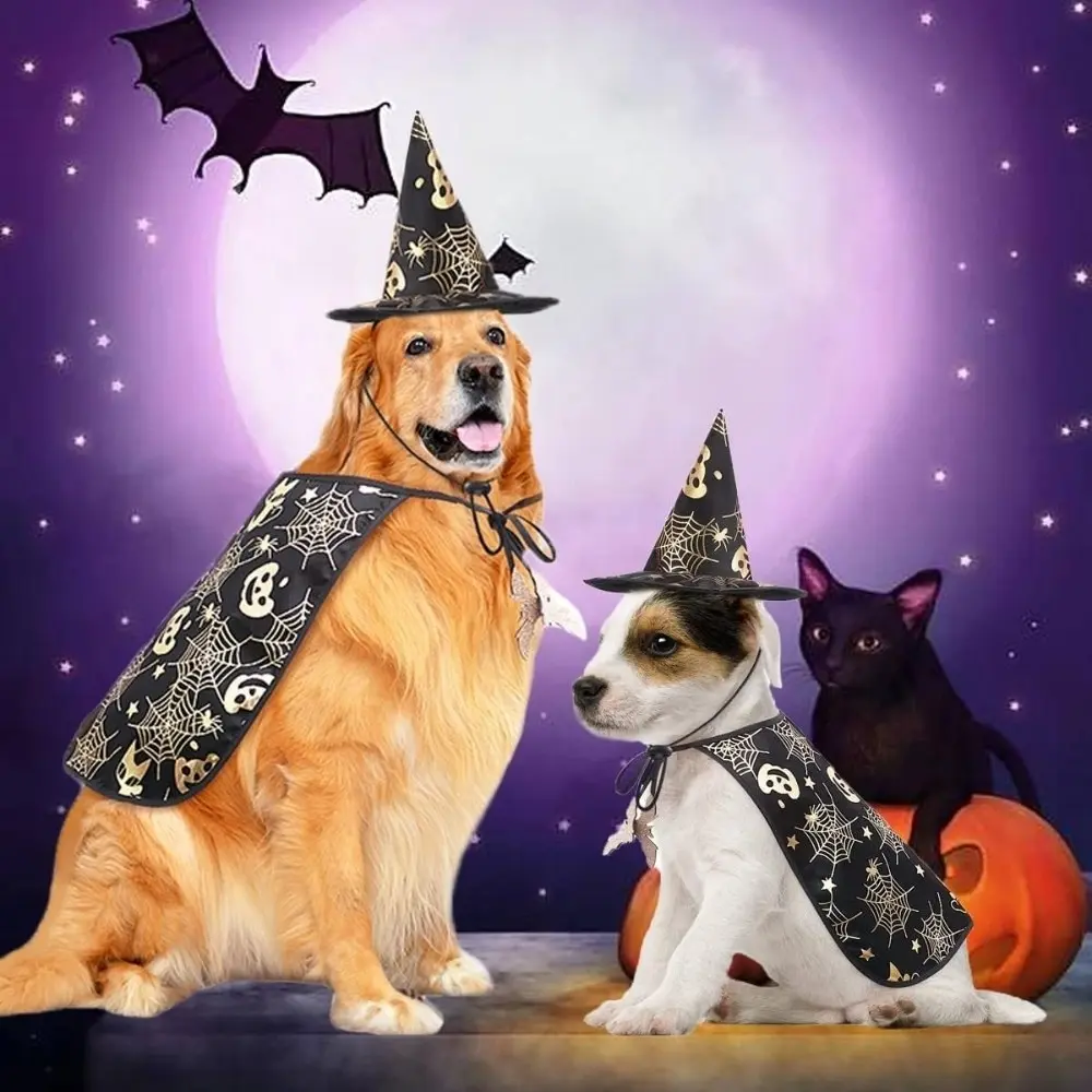 Cool Pumpkin Pet Halloween Costumes Cape Bat Soft Cats Cosplay Clothes Black Adjustable Halloween Dog Cloak Hat Dogs