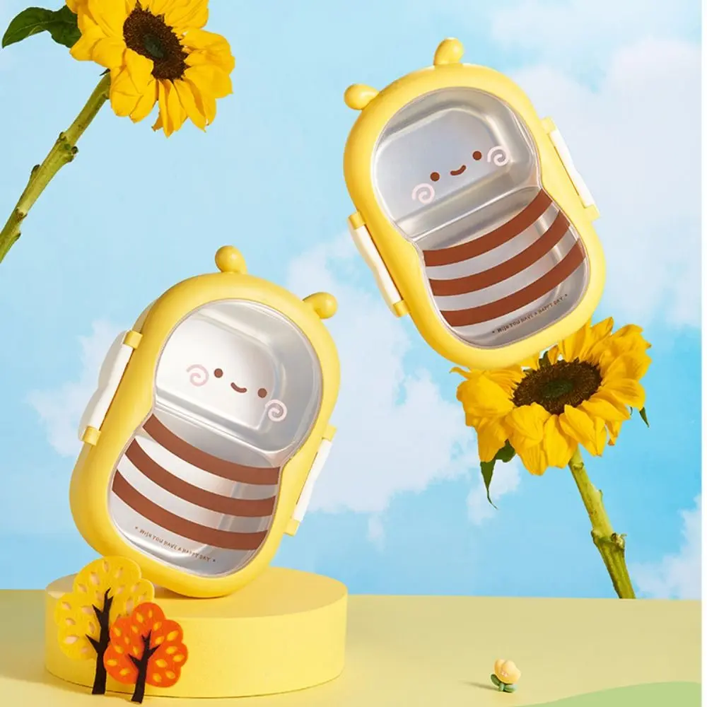 Sealed Portable Divides Lunch Box Bee shape Stainless Steel Food Container 2 Compartment Dishwasher Safe Breakfast Boxes Kids