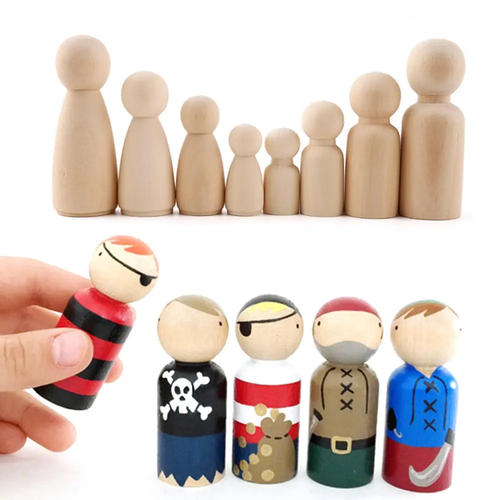 Lovely DIY Natural Wood Puppets Blank Handmade Unpainted Figures Wood Crafts Wooden Peg Doll Wedding Decoration