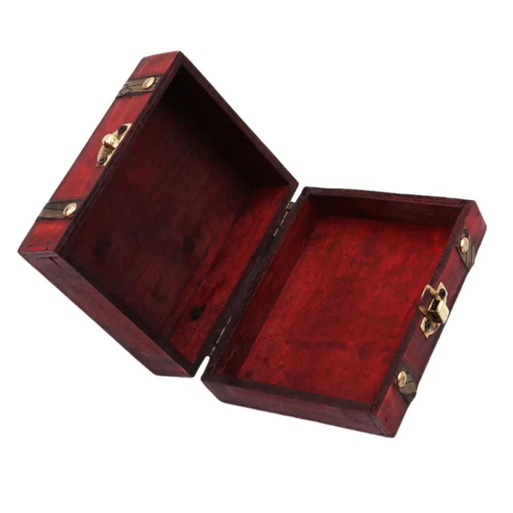 Useful Wood Treasure Chest Antique Style with Lock Storage Box Large Capacity Ring