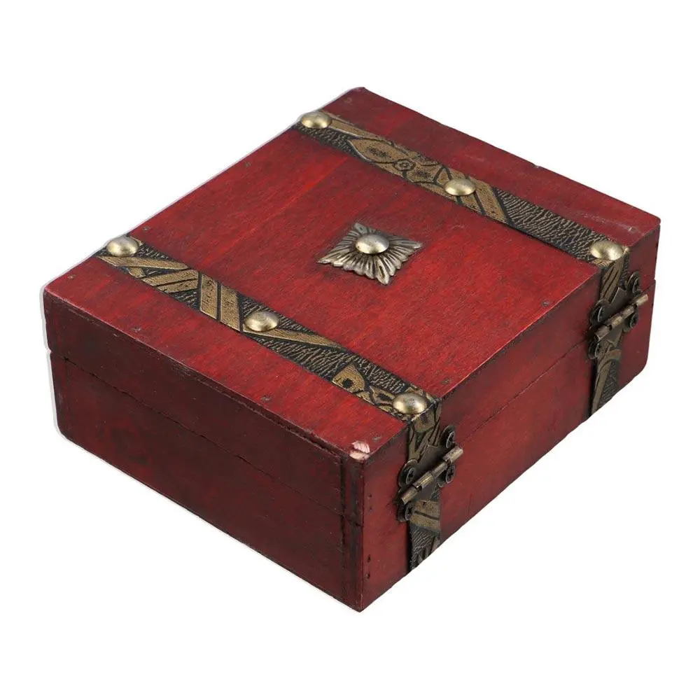 Useful Wood Treasure Chest Antique Style with Lock Storage Box Large Capacity Ring