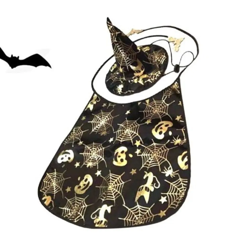 Cool Pumpkin Pet Halloween Costumes Cape Bat Soft Cats Cosplay Clothes Black Adjustable Halloween Dog Cloak Hat Dogs