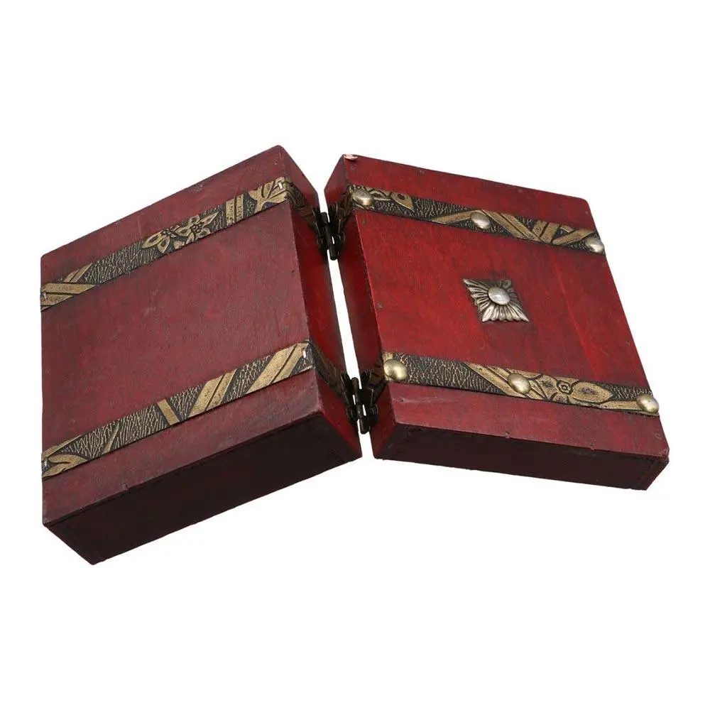 Useful Wood Treasure Chest Antique Style with Lock Storage Box Large Capacity Ring