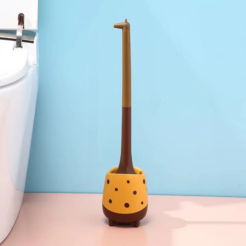 Cute Cartoon Toilet Brush Giraffe Shape Removable Toilet Plunger Plastic Dense Bristle Head Toilet Cleaning Brush Hotel