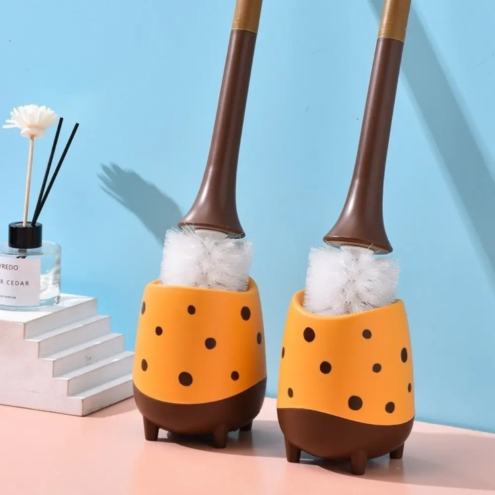Cute Cartoon Toilet Brush Giraffe Shape Removable Toilet Plunger Plastic Dense Bristle Head Toilet Cleaning Brush Hotel