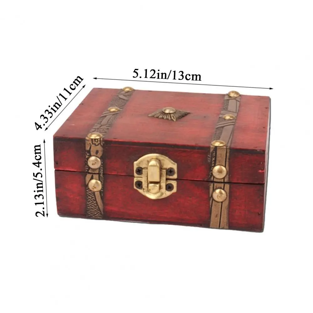 Useful Wood Treasure Chest Antique Style with Lock Storage Box Large Capacity Ring