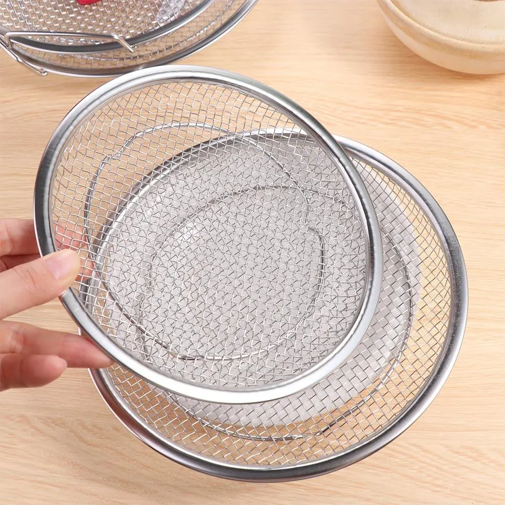 Round Stainless Steel Frying Filter with Binaural Handle Large Mesh Design Fried Strainer Oil Strainer Tray Rustproof Mesh Plate
