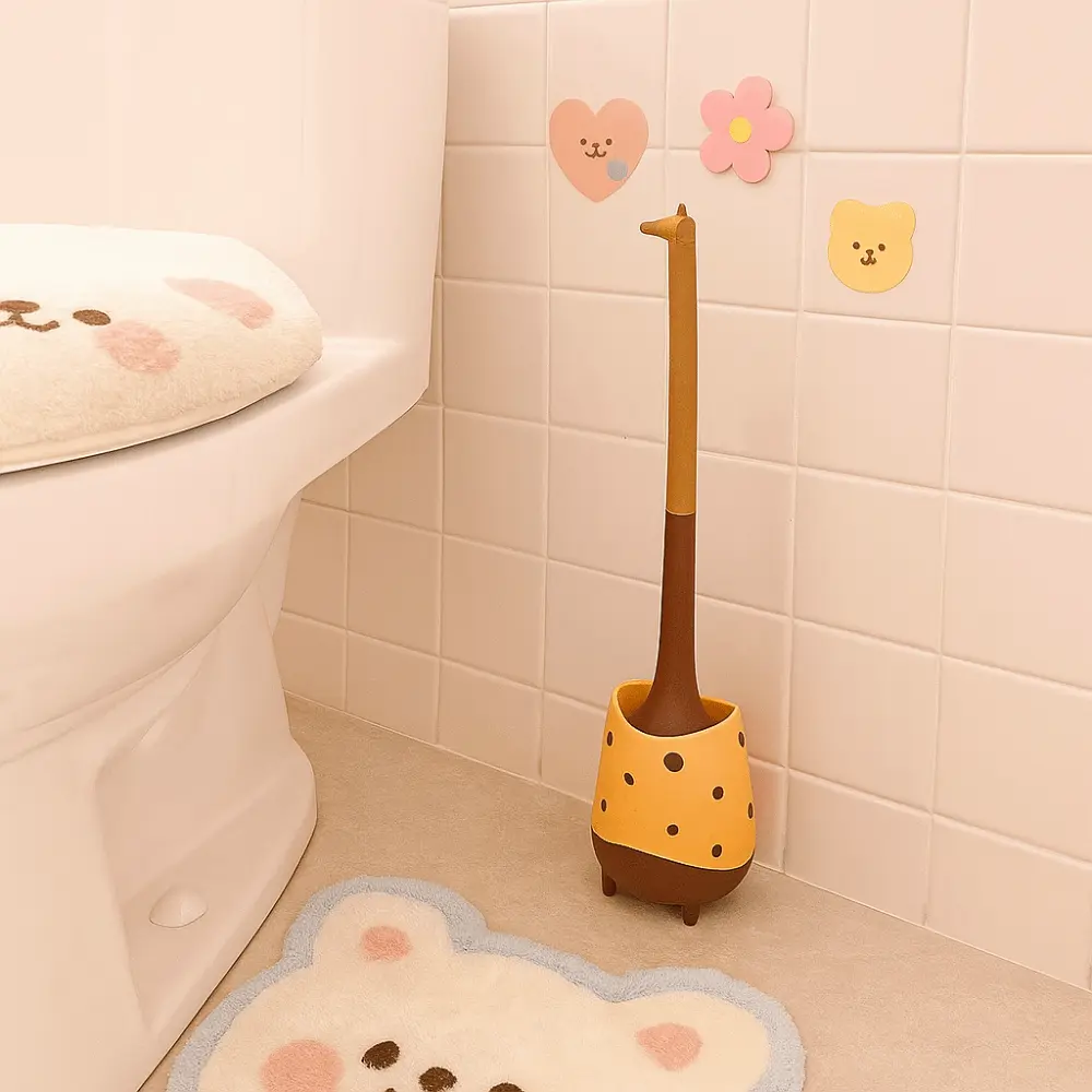 Cute Cartoon Toilet Brush Giraffe Shape Removable Toilet Plunger Plastic Dense Bristle Head Toilet Cleaning Brush Hotel