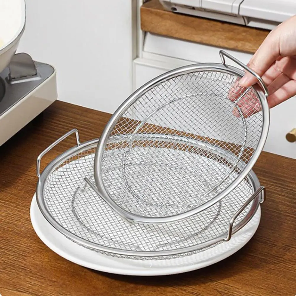 Round Stainless Steel Frying Filter with Binaural Handle Large Mesh Design Fried Strainer Oil Strainer Tray Rustproof Mesh Plate