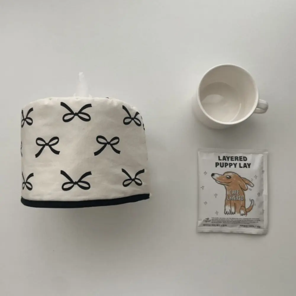 Ins Bowknot Tissue Paper Storage Box INS Space-saving Roll Paper Tissue Case Dustproof Table Decor Napkin Tissue Box Home