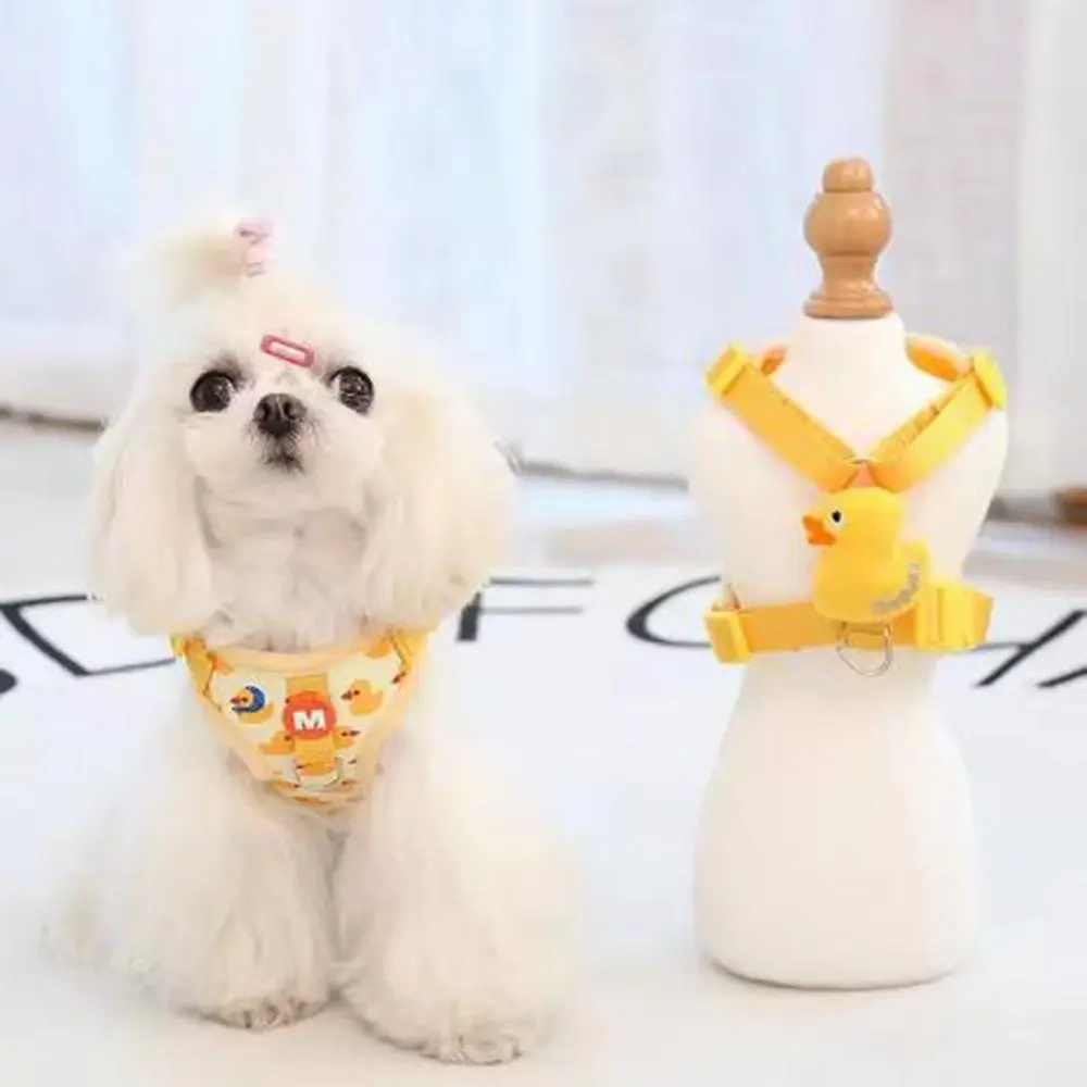 Nylon Cartoon Duck Dog Harness Vest Style Breathable Yellow Duck Dog Rope with Leash Detachable Dog Traction Rope Yorkshire
