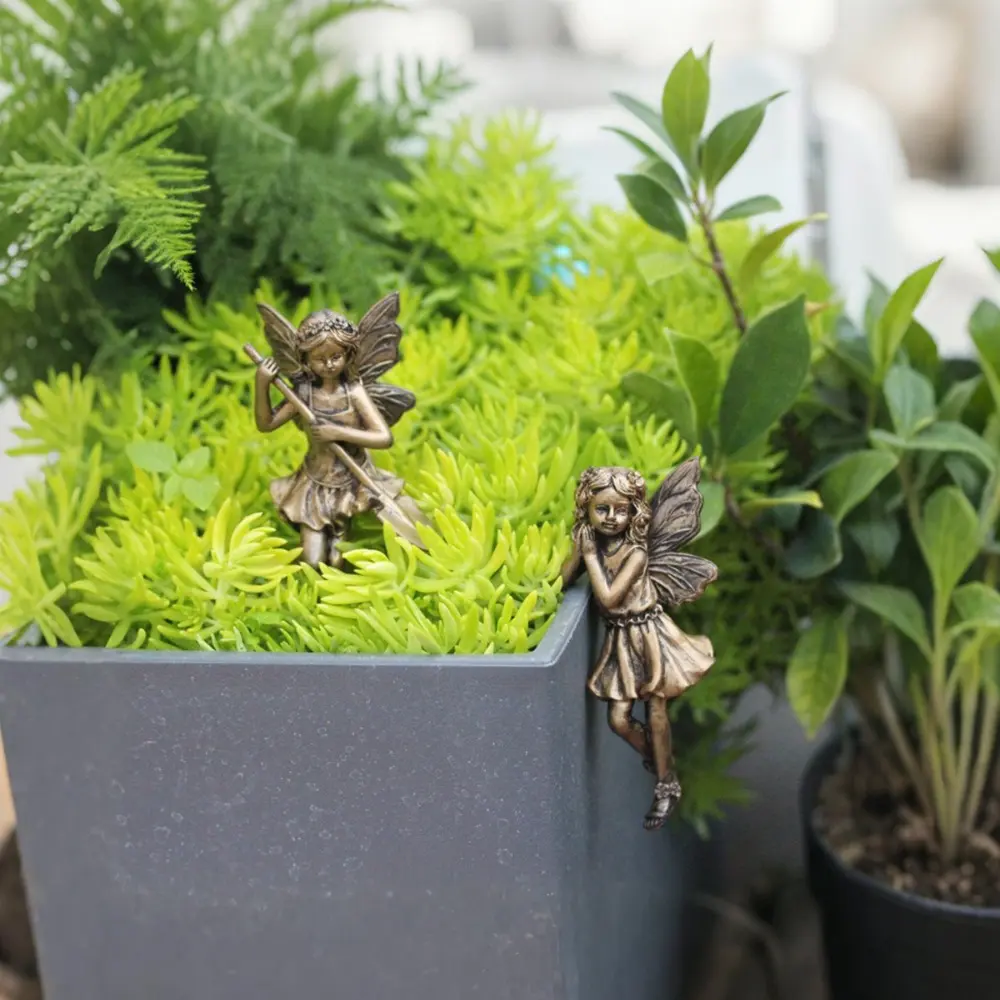 Imitation Copper Flower Fairy Figurine Set Cartoon Resin Crafts Flower Fairy Flowerpot Pendant Cute Waterproof