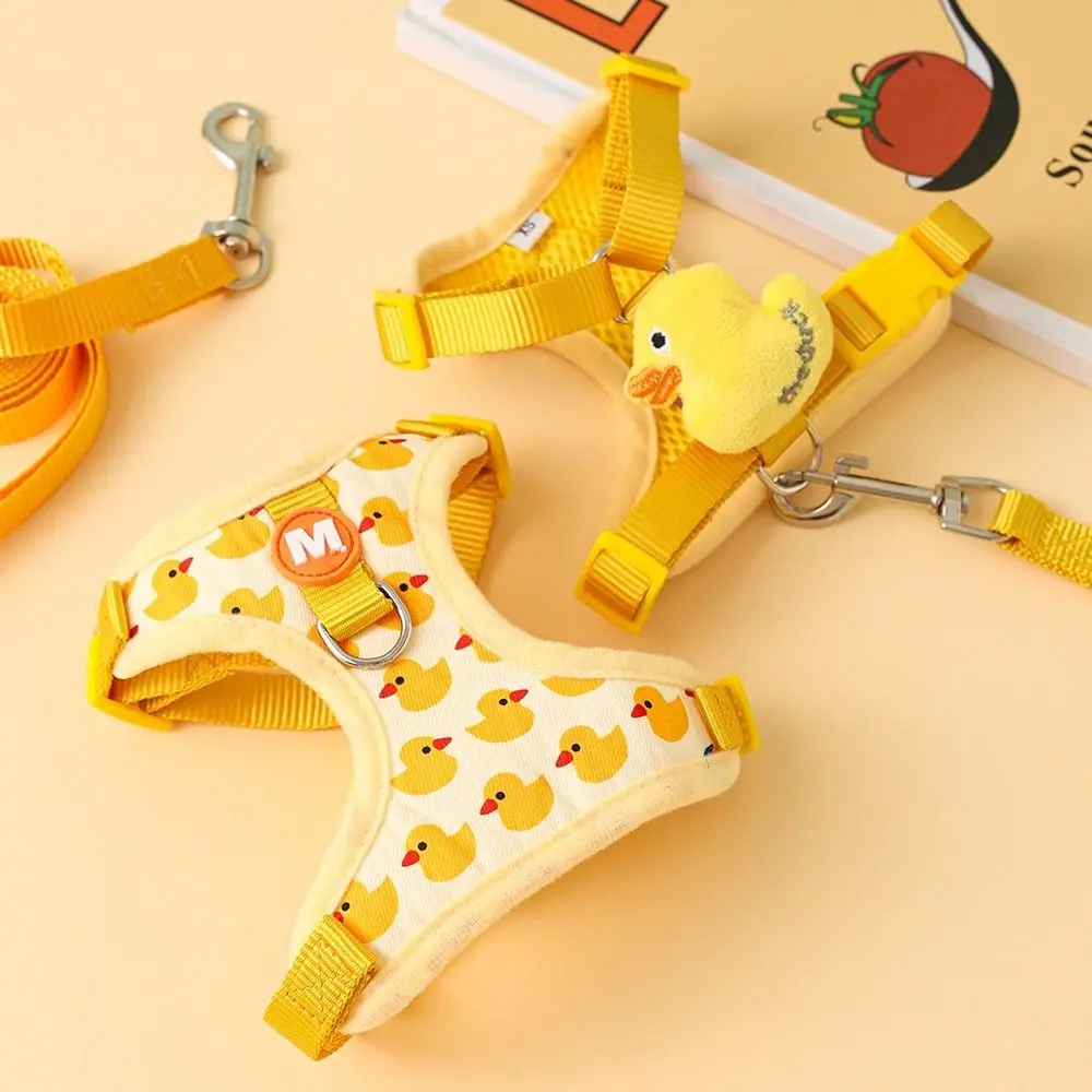 Nylon Cartoon Duck Dog Harness Vest Style Breathable Yellow Duck Dog Rope with Leash Detachable Dog Traction Rope Yorkshire