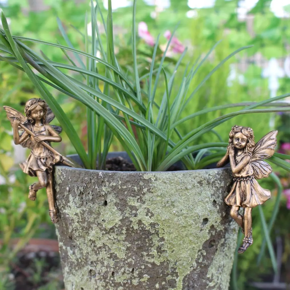 Imitation Copper Flower Fairy Figurine Set Cartoon Resin Crafts Flower Fairy Flowerpot Pendant Cute Waterproof