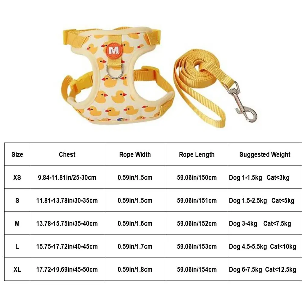 Nylon Cartoon Duck Dog Harness Vest Style Breathable Yellow Duck Dog Rope with Leash Detachable Dog Traction Rope Yorkshire