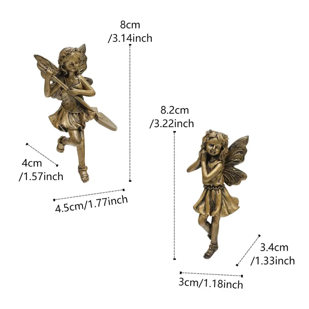 Imitation Copper Flower Fairy Figurine Set Cartoon Resin Crafts Flower Fairy Flowerpot Pendant Cute Waterproof