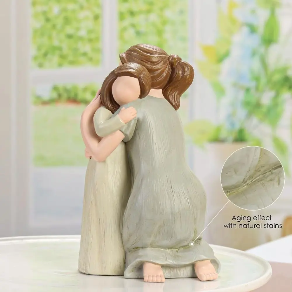 Simple Hand-Painte Mother And Daughter Hugging Figurine Elegant Modern Family Sculpture Resin Family Ornament Table