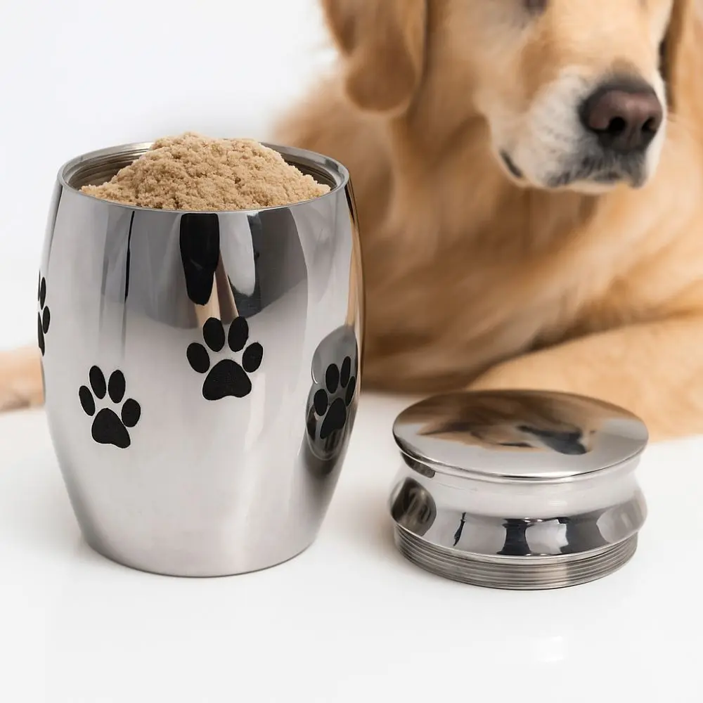 Stainless Steel Pet Cremation Urns Dustproof Waterproof Pet Memorial Urn Puppy Paw Pattern with Lid Ash Memorial Container