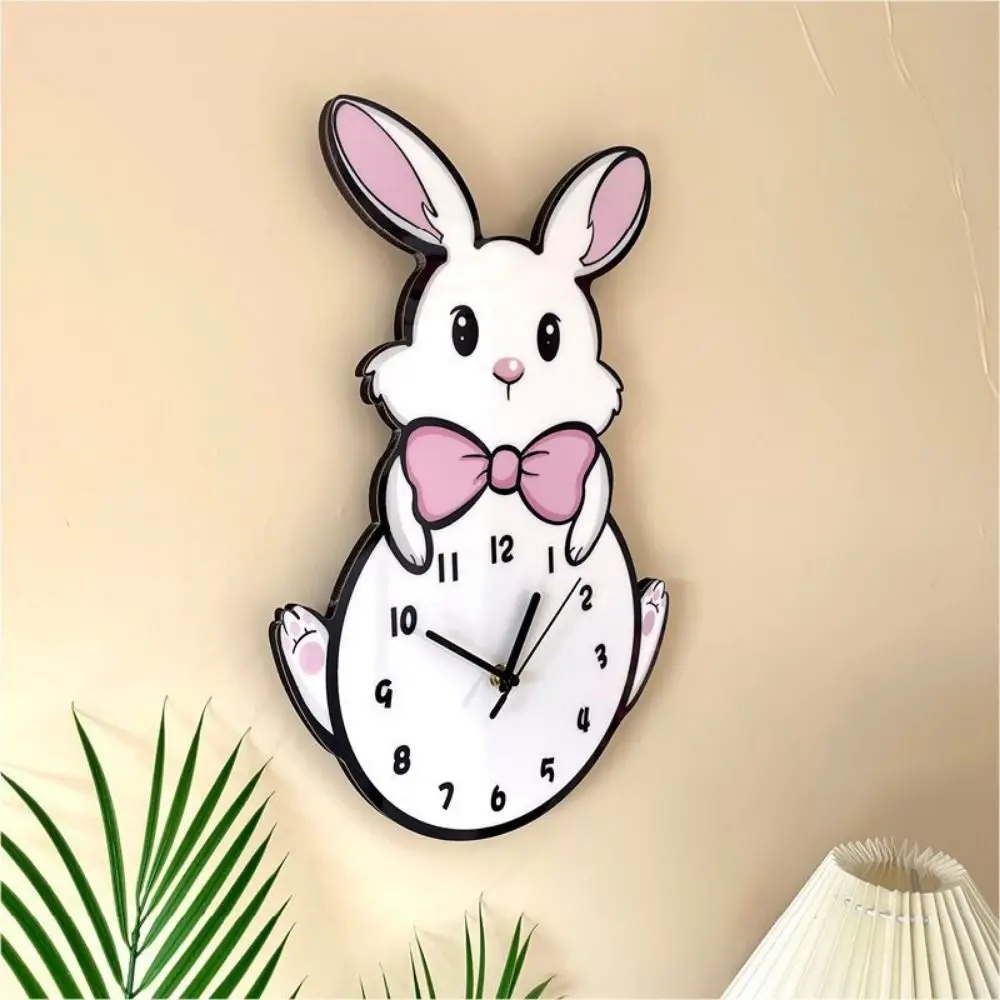Creative Cute Little White Rabbit Wall Clock Silent Decorative Cartoon Wall Clock Hanging Digital Wall Clock Living Room