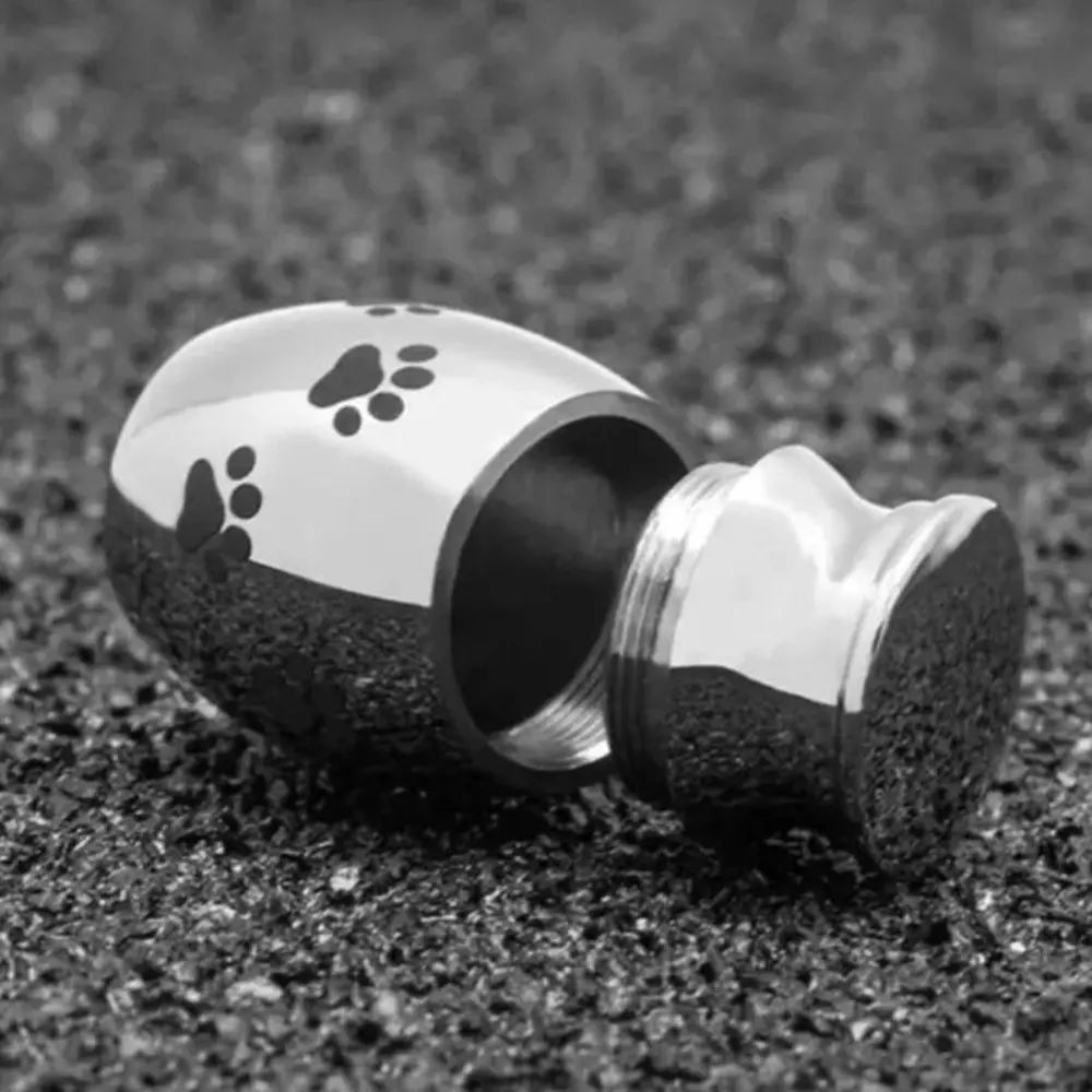 Stainless Steel Pet Cremation Urns Dustproof Waterproof Pet Memorial Urn Puppy Paw Pattern with Lid Ash Memorial Container