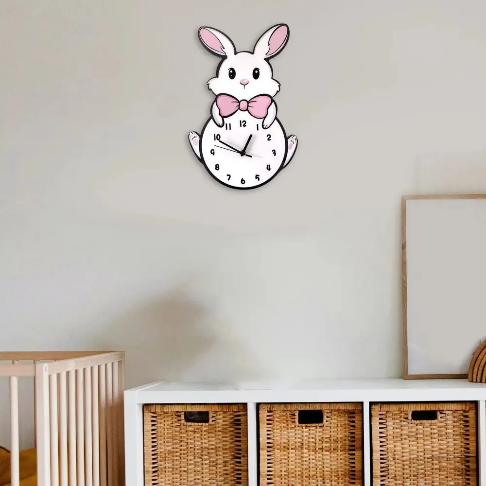 Creative Cute Little White Rabbit Wall Clock Silent Decorative Cartoon Wall Clock Hanging Digital Wall Clock Living Room