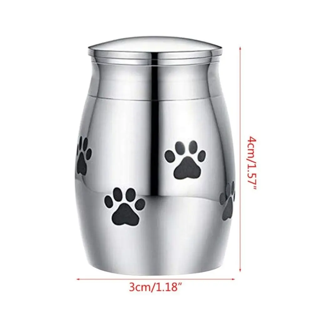 Stainless Steel Pet Cremation Urns Dustproof Waterproof Pet Memorial Urn Puppy Paw Pattern with Lid Ash Memorial Container