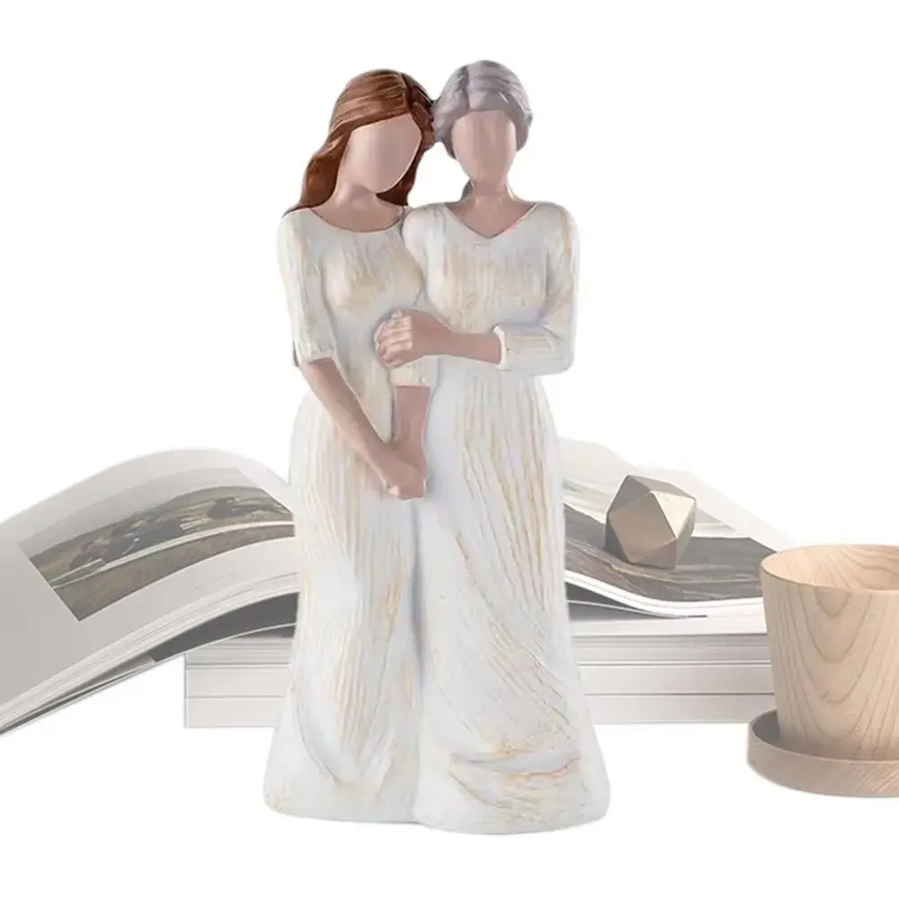 Hand-Painte Mother And Daughter Statue Elegant Modern Mom Hug Daughter Sculptures Resin Craft Family Sculpture Birthday Gift