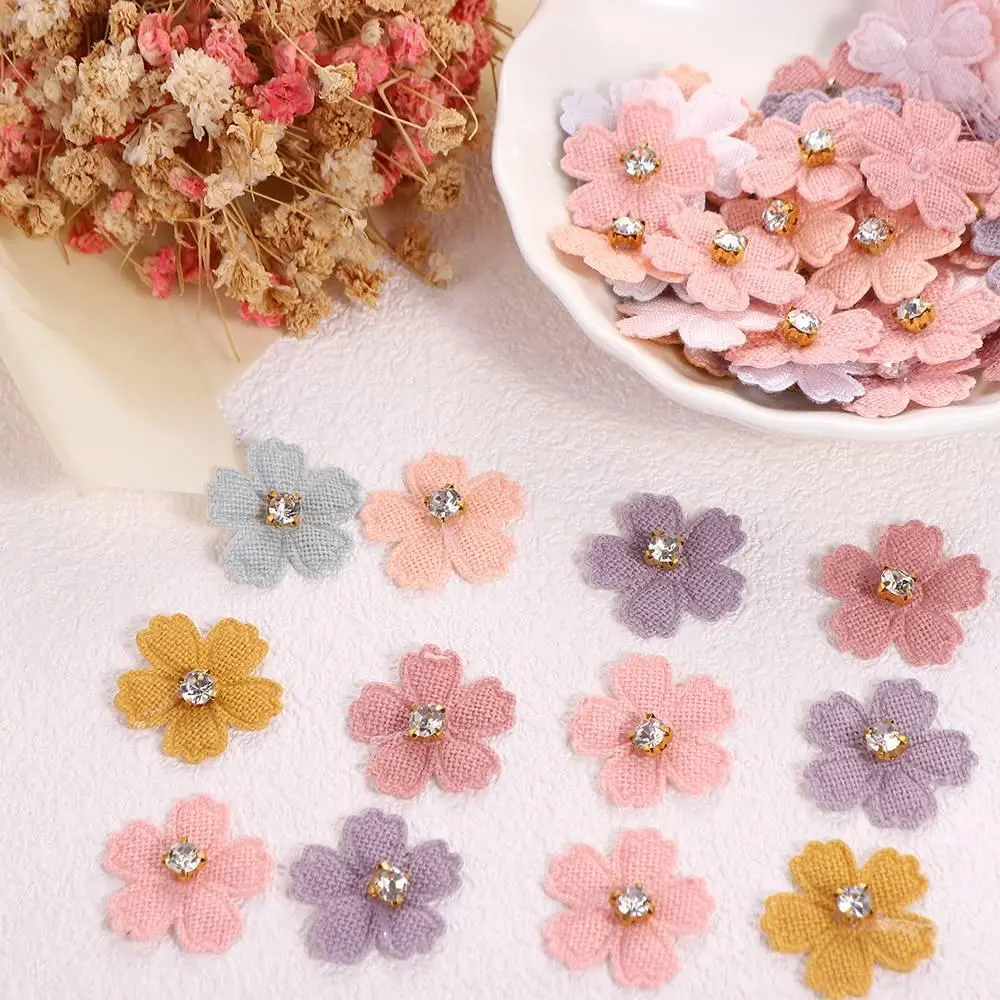 50PCS With Rhinestone Flower Applique Multi-purpose multicolor Flower Patch Fabric Embroidery Hair Clips Decor