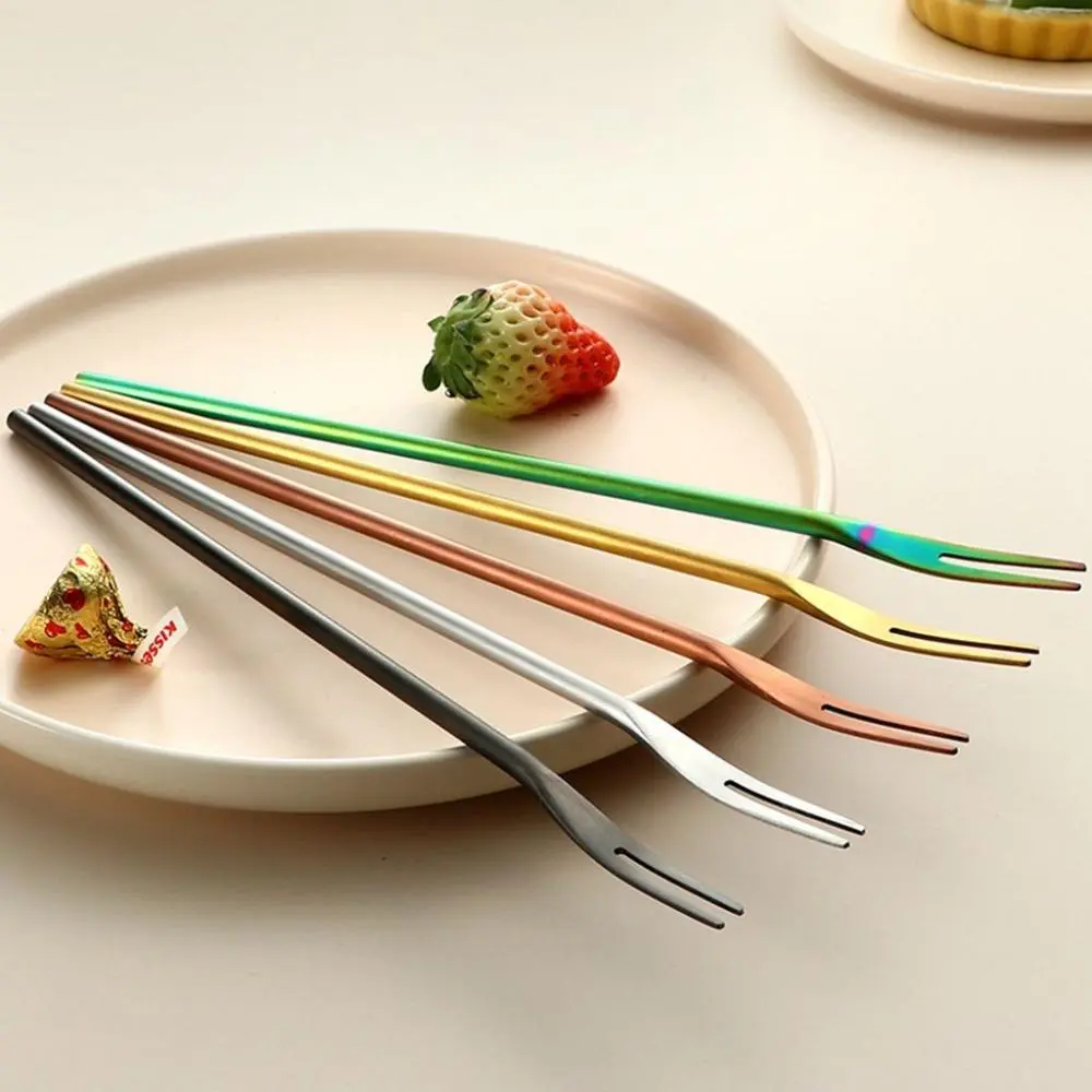 Thin 1 pcs Household Solid Long Handle Stainless Steel Kitchen Supplies Fruit Fork Tableware Utensil Fruit Toothpick