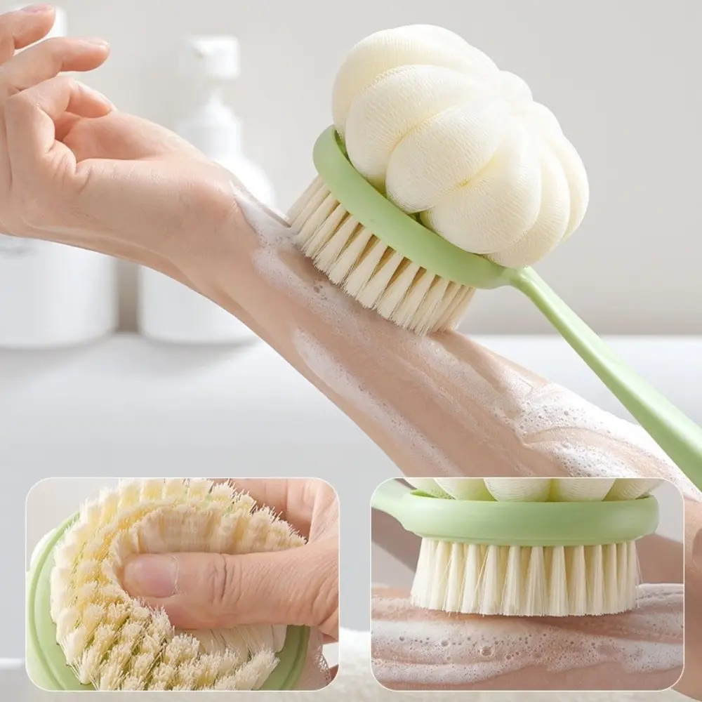 2pcs Portable 3-in-1 Double-Sided Bath Brush Thickened Anti Slip Back Scrub Brush Soft Long Handle Bath Brush Bathroom