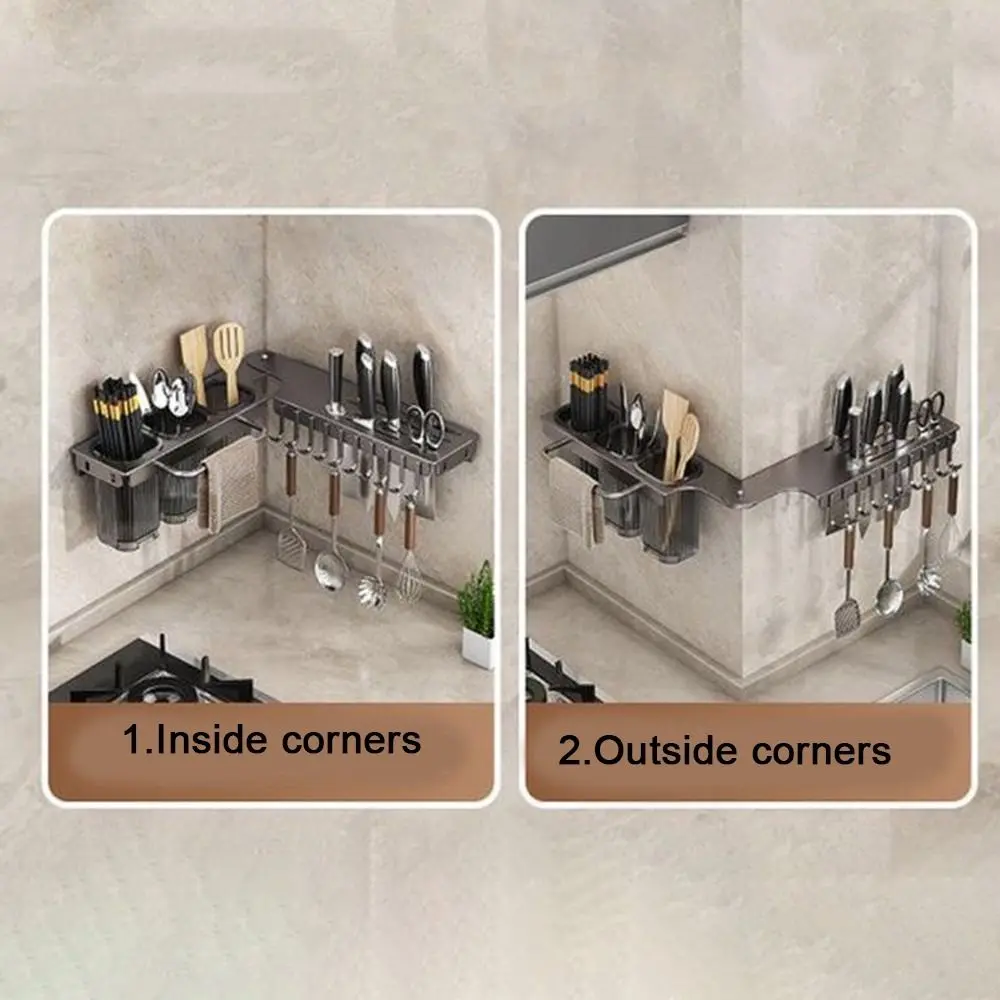 Wall Mounted Kitchen Storage Rack 90 Degree Rotation Space Saving Cutter Holder Large Capacity Moisture Resistant