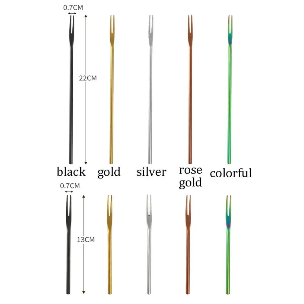 Thin 1 pcs Household Solid Long Handle Stainless Steel Kitchen Supplies Fruit Fork Tableware Utensil Fruit Toothpick