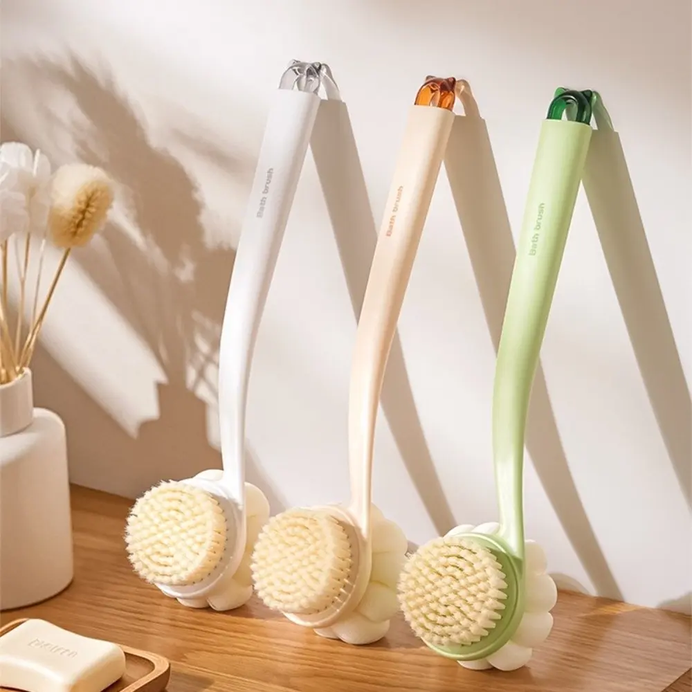2pcs Portable 3-in-1 Double-Sided Bath Brush Thickened Anti Slip Back Scrub Brush Soft Long Handle Bath Brush Bathroom