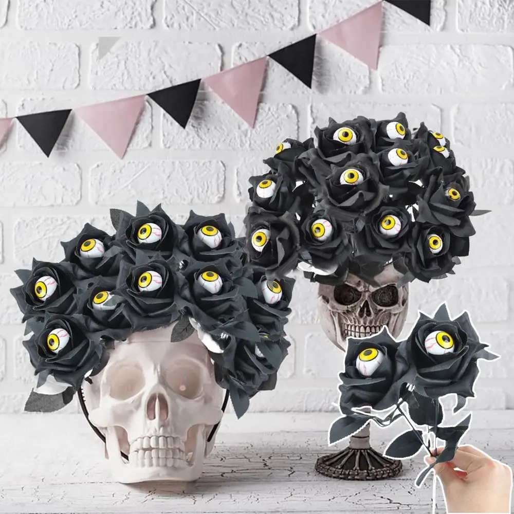 10PCS Exquisite Funny Halloween Eyeball Rose Simulation Party Decor Eyeball Fake Flower Scary Artificial Rose Flower Home Decor