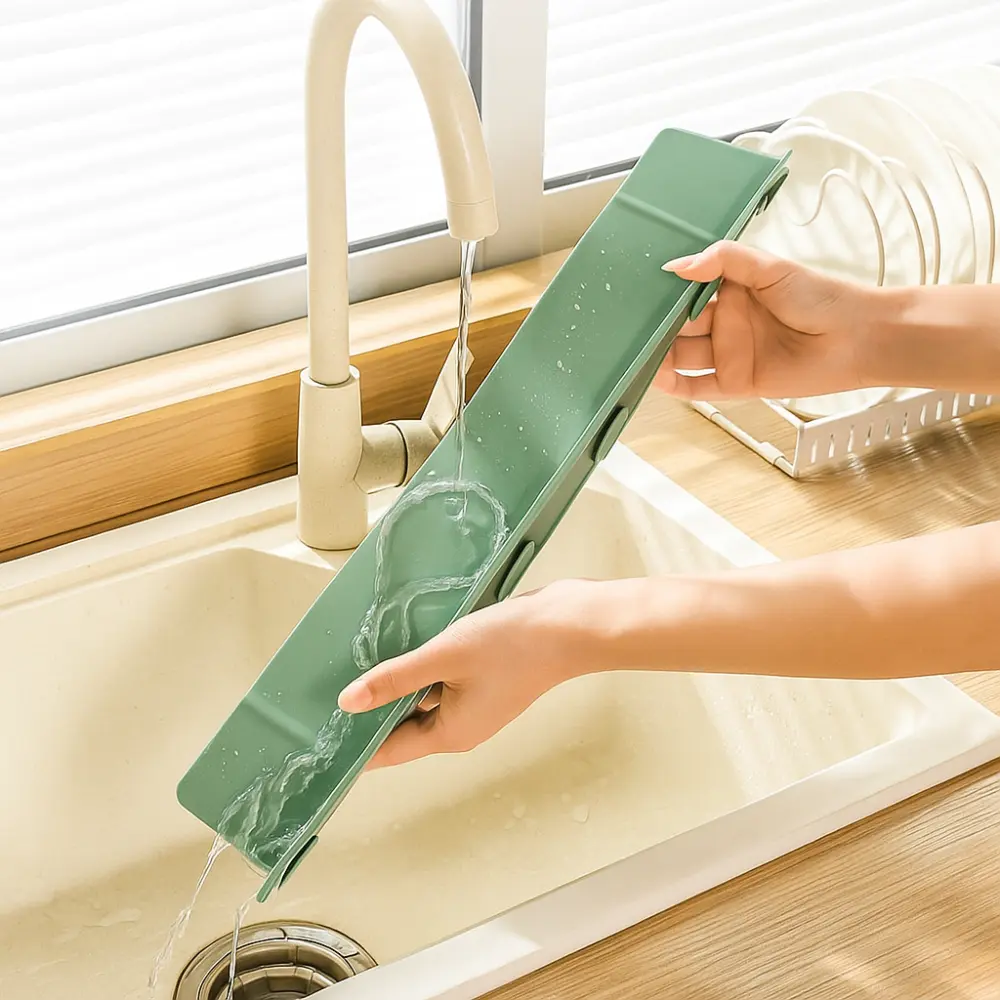 Anti-Splash Anti-Splashing Water Plate Splash Guard Waterproof Silicone Sink Splash Guard Oil-Proof Extended Sink