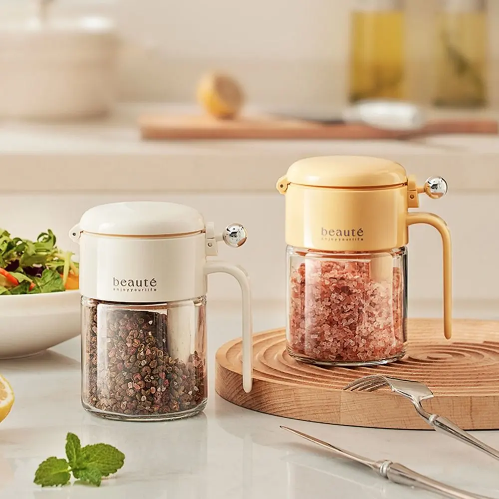 400ml Glass Seasoning Jar Push Type Moisture-proof Salt Seasoning Box Large Capacity Dustproof Sealed Seasoning Jar Kitchen
