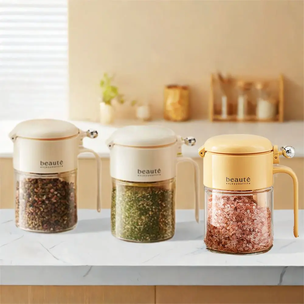 400ml Glass Seasoning Jar Push Type Moisture-proof Salt Seasoning Box Large Capacity Dustproof Sealed Seasoning Jar Kitchen