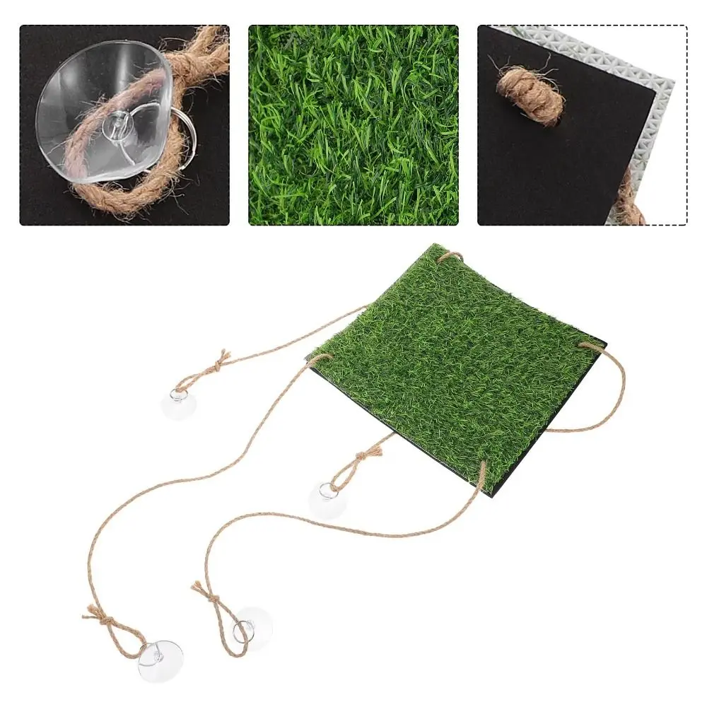 Climb Toys Artificial Grass Bird Swing Mat Natural with Hooks Hamster Sleep Bed Hanging Decorative Foraging Mat Toys Bird Cage