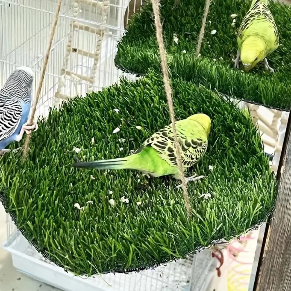 Climb Toys Artificial Grass Bird Swing Mat Natural with Hooks Hamster Sleep Bed Hanging Decorative Foraging Mat Toys Bird Cage