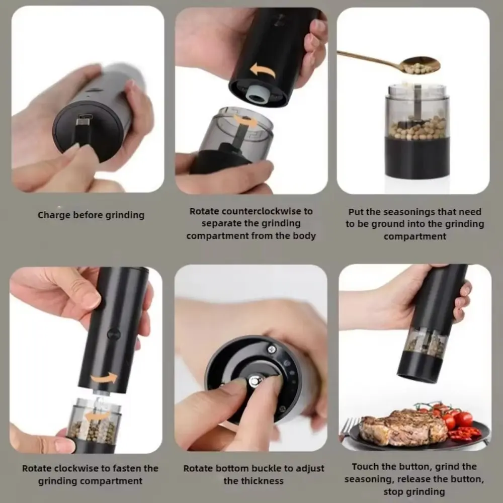 Adjustable Electric Spices Grinder Ceramic Core One Click Start Grinding Bottle Large Capacity One Hand Operation