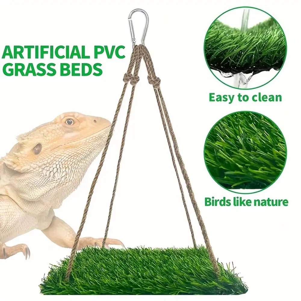 Climb Toys Artificial Grass Bird Swing Mat Natural with Hooks Hamster Sleep Bed Hanging Decorative Foraging Mat Toys Bird Cage