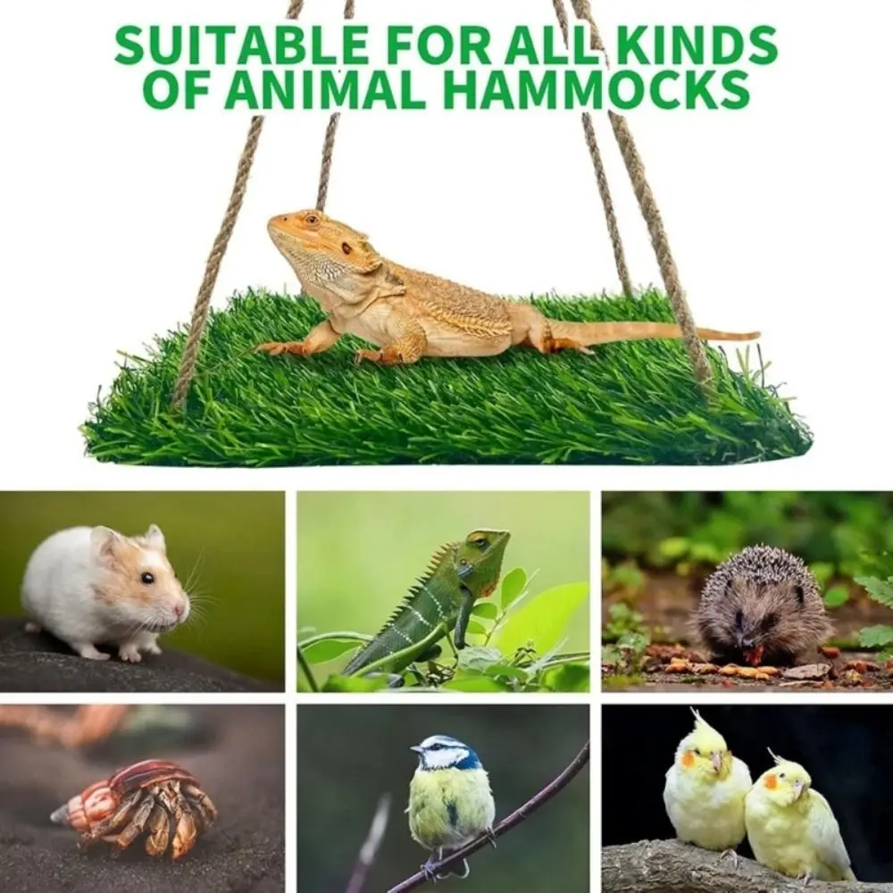 Climb Toys Artificial Grass Bird Swing Mat Natural with Hooks Hamster Sleep Bed Hanging Decorative Foraging Mat Toys Bird Cage